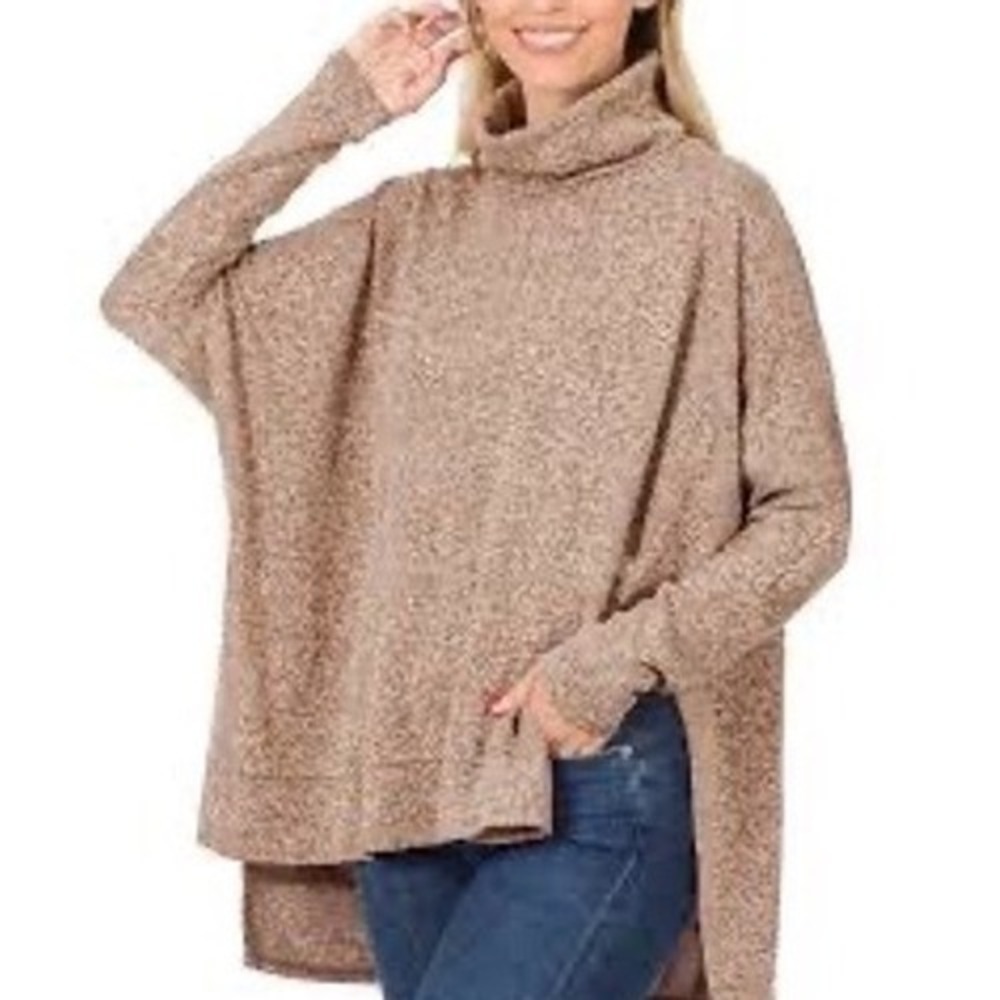 Zenana Brushed Melange Cowl Neck Sweater‎ Women's Large (B15)